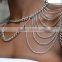 2015Fashion Summer Europe&America sexy jewelry shoulder necklace anti tarnish plated 18K thin body chain tassel necklace