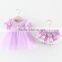 B22160A Korean baby girls bubble sleeve gauze dress and lace shorts clothing sets
