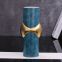 Light Luxury Blue Leather Concave Gild Ceramic Vase For Shopping Mall Hotel Decor