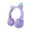 Наушники Pink Cat аудиофоны Bluetooth с ушами синего кота. Беспроводные наушники Bluetooth фиолетового цвета в стиле комиксов и аниме для прослушивания музыки