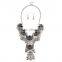 Vintage Flower Carved Hollow Bib Collar Droplets Pendant Gem Necklace Earrings Set