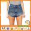 OEM Service 100% Cotton High Rise Denim Jeans Shorts With Raw Hem In Waterfall Mid Wash For Women Wholesale