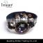 Fashion occident rhinestone flower charm black leather bracelet bangle jewelry