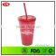 bpa free double wall 16oz insulated plastic water tumbler with lid and straw