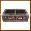Double drainer double bowl hand hammered copper kitchen sink