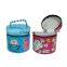 Round decorative personalized tin box with pearl handle