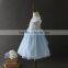 High quality OEM Princess Blue Short sleeves Embroidery Flower girls party dresses Lovely Fluffy Tulle baby Communion dresses