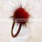 Cute mink fur elastic hand made real fur ball hairband for girl woemn hair