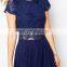 Korean Style Crop Top Midi Dress Ladies New Model Fashion Lace Party Dress in Blue