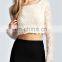 China wholesale high round neck ladies long sleeve lace crop top