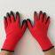 red polyester knitted black nitrile palm coated safety work gloves