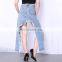 TWOTWINSTYLE Denim Skirt For Women High Waist Patchwork Tassel Split Streetwear Blue Asymmetrical