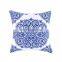 Chinese style blue and white porcelain design polyester canvas outdoor cushion cover with white piping and invisible zipper