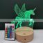 Unicorn 3D Lamp Custom Led Night Lamp Wooden Base 16 Color with Remote