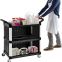 Large Size 3 Shelf Utility Cart with Wheels-Round pillar Commercial Janitorial Cart with Cover