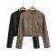 American INS high street retro short slim motorcycle jacket for women in 2025 autumn vintage color leather jacket and suede jacket
