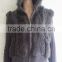 Lady jacquard long sleeve knitting rabbit fur hoodie sweater coat