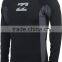 92% Polyester 8% Spandex (Lycra) Crew Neck Long Sleeves Black Compression Shirt / Rash Guard with Grey Side Panels