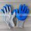 cheap 50g 13 gauge gray nylon gloves core blue latex coated work gloves with wrinkle on the palm