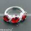 Elegant Red Garnet White CZ Silver Three Stone Ring For Women