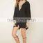 Woven Fabric Black Tassel V-Cut Romper Women