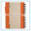 Promotional advertising customized spiral eco notebook with pen attached