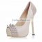 2016 hot sale rivet apricot leanther shoes women lady stiletto sexy platform party shoes