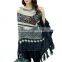 Women's Bat Tassels multicolor Poncho Cape Jacket fashion Warm Cloak Coat Knitwear