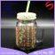 16oz printed logo glass mason jar with handle