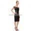 black slim off shoulder women summer dress with leather fabric