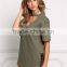 MGOO Customzied OEM Heavy Cotton 300g Tunic Tops Fashion Chocker Loose Oversized Shirts V Cut out