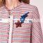Ladies cotton leisure style striped collarless sequinned patches spring jackets
