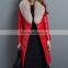 Euro Fashion Real Curly Lamb Fur Long Overcoat with Silver Fox Fur Collar and Leathe Belt Sheep Skin Fur Overcoat