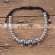 Simple stainless steel bead with solid 3 skull charm beaded bracelet
