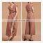 Fashion Cap Sleeves cut-out Linen Blend deep v neck wide-leg women Jumpsuit