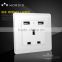 New hot BS standard 13A electric wall socket with 2 x 1mA USB socket red indicate