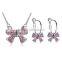 new arrival party girl austrian crystal sugar bowknot pendant necklace round hoop earrings sets