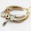 Fashion Women Multilayer Braided Leather Heart Charm Bracelet