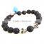 North skull black matte natural stone onyx bead bracelet for men's with toggle clasp