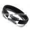 China Supplier Jewelry Silver Titanium Steel Punk Mens Rope Bangles Cow Leather Braided Cuff Bracelet