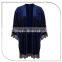Navy Blue Velvet Materials Japan Sex Pron Loose Kimono Robes Blouse With Tassels for Women