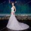 2015 new design sleeveless backless high neck halter wedding dress with trail