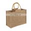 Wholesale women jute tote shopping bag with bamboo hand