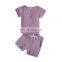 New 2Pcs Clothes Set Boys Summer Clothing Baby Boys Girls Cotton Solid Button T-shirts Tops+Striped Shorts Outfits