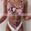 Sexy Bow-Knot Bikinis Ladies One Piece Swimsuit Stitching Chain Belt Solid Swimwear U-neck Hollow Monokinis 2021 Vogue Biquines