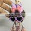 Mini MONCHHICHI with rabbit fur keychain charge for smartphone/hand bag/car