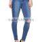 cheap wholesale women Mid Wash Ripped Knee Super Skinny Jeans                        
                                                Quality Choice