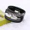 6 Color In Stock Fashion Silver Leaf Charms Vintage Multilayer Crystal Leopard Leather Bracelet