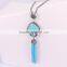 Natural Turquoise Beaded Tassel Necklace, Gem Stone Druzy Pendant, Pave Crystal Glass Tassel Jewelry, Stone Chain Necklace