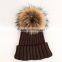 Myfur Super Size Raccoon Fur Pom Pom Detachable Fur Ball Knit Hat